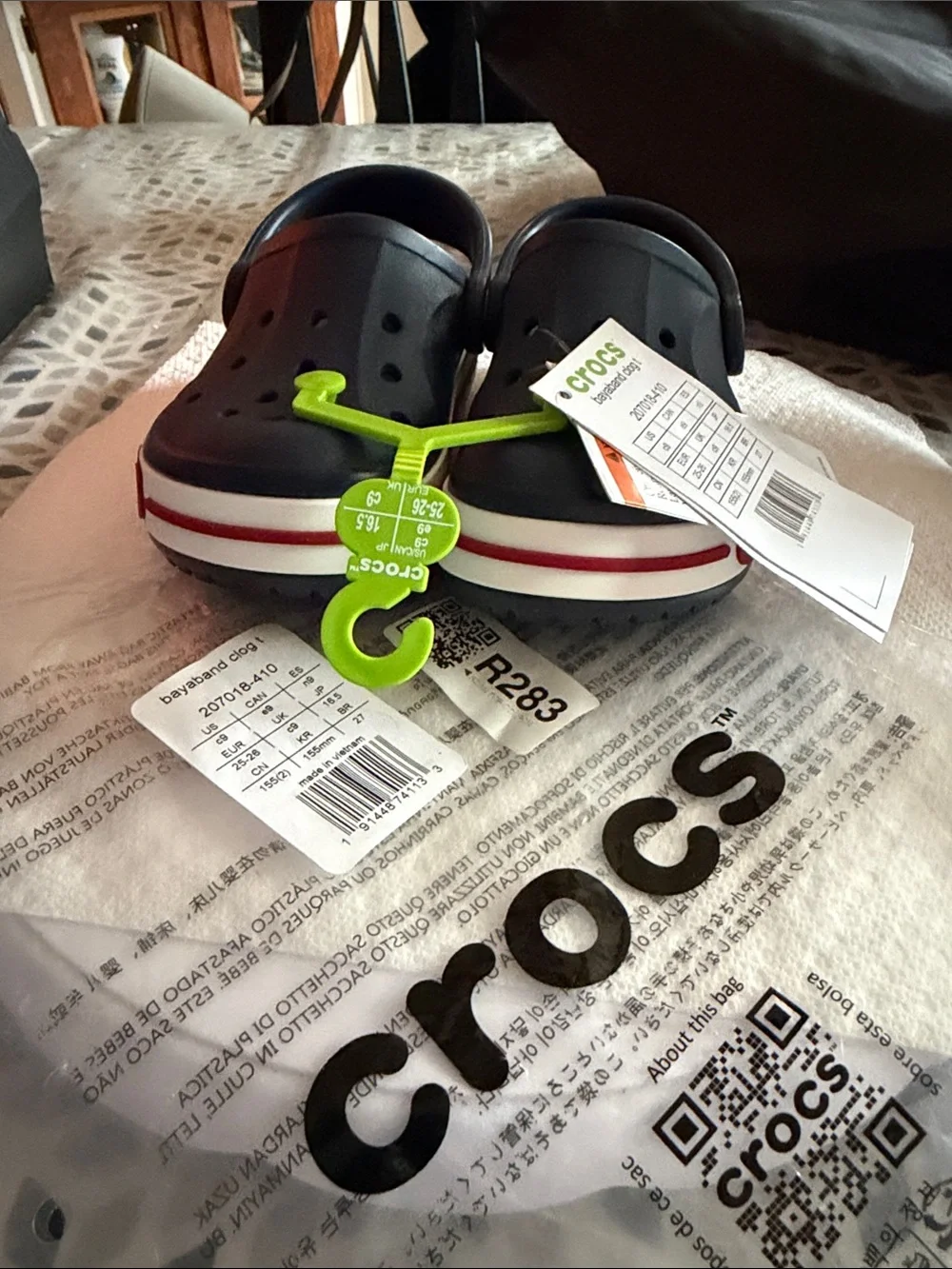 CROCS Kids Navy Clog with Red & White Midsole Stripe